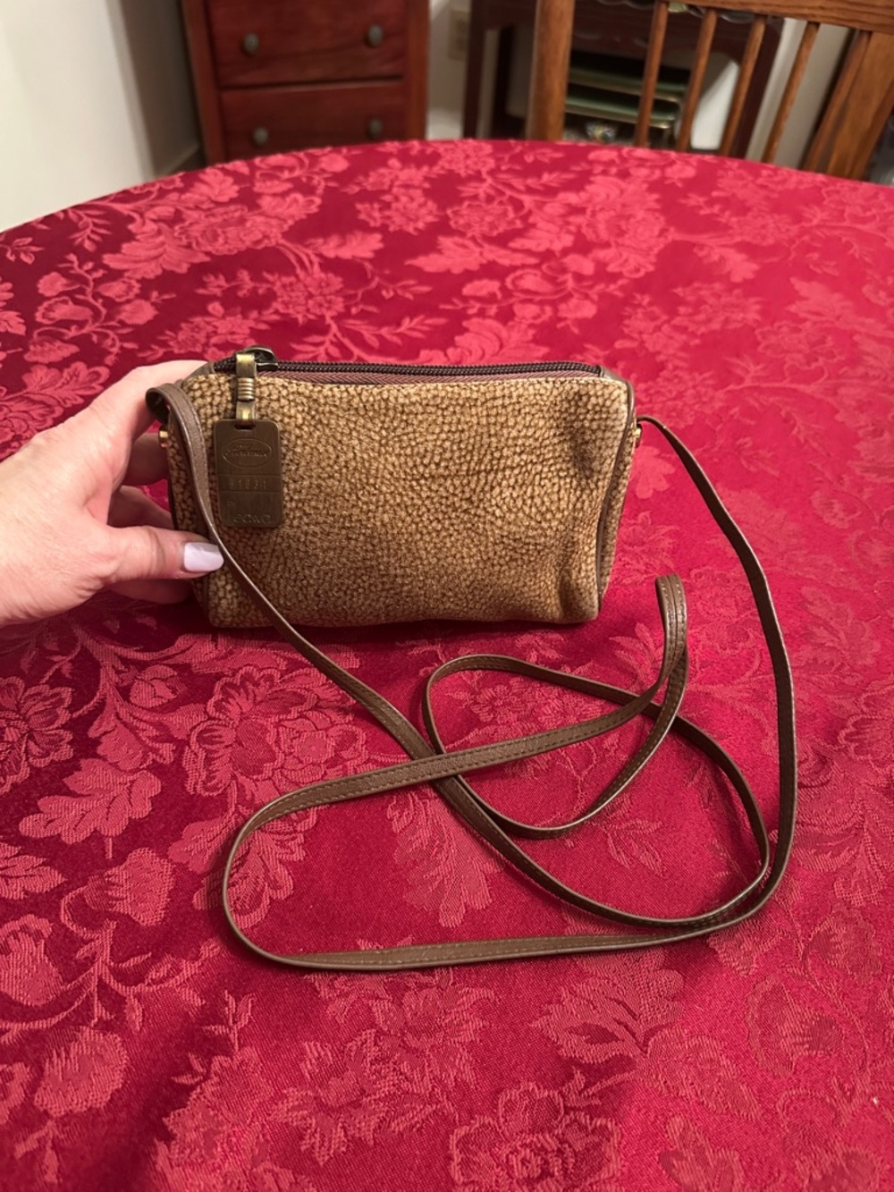 Borbonese Tan Suede Crossbody Bag